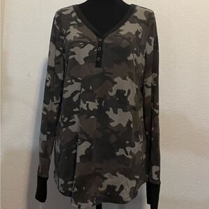 Camouflage V-Neck, Thermal, waffle weave, long sleeve Women's Top.